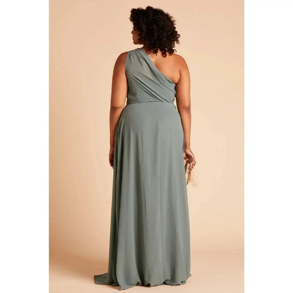 NWT Birdy Grey Kira Maxi Dress One Shoulder High Slit Side Pocket Sea Glass L - Picture 10 of 12